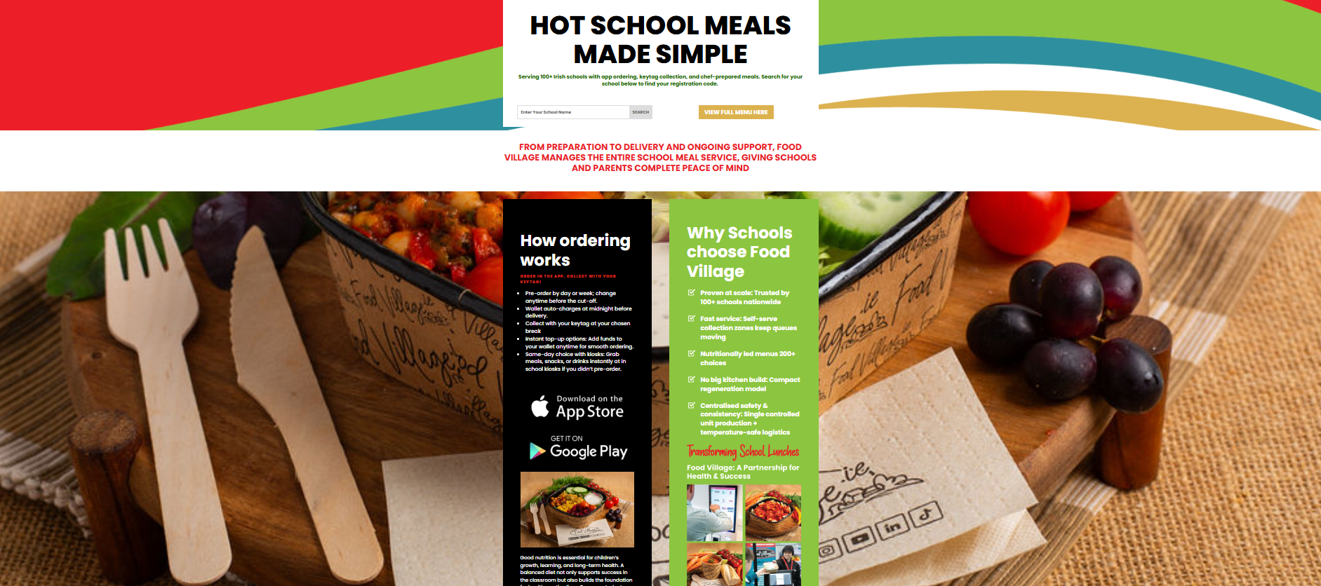 FoodVillage website screenshot showing bold red brand colours