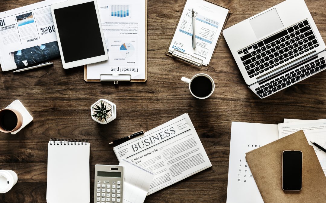 Business planning flat lay representing rebrand strategy