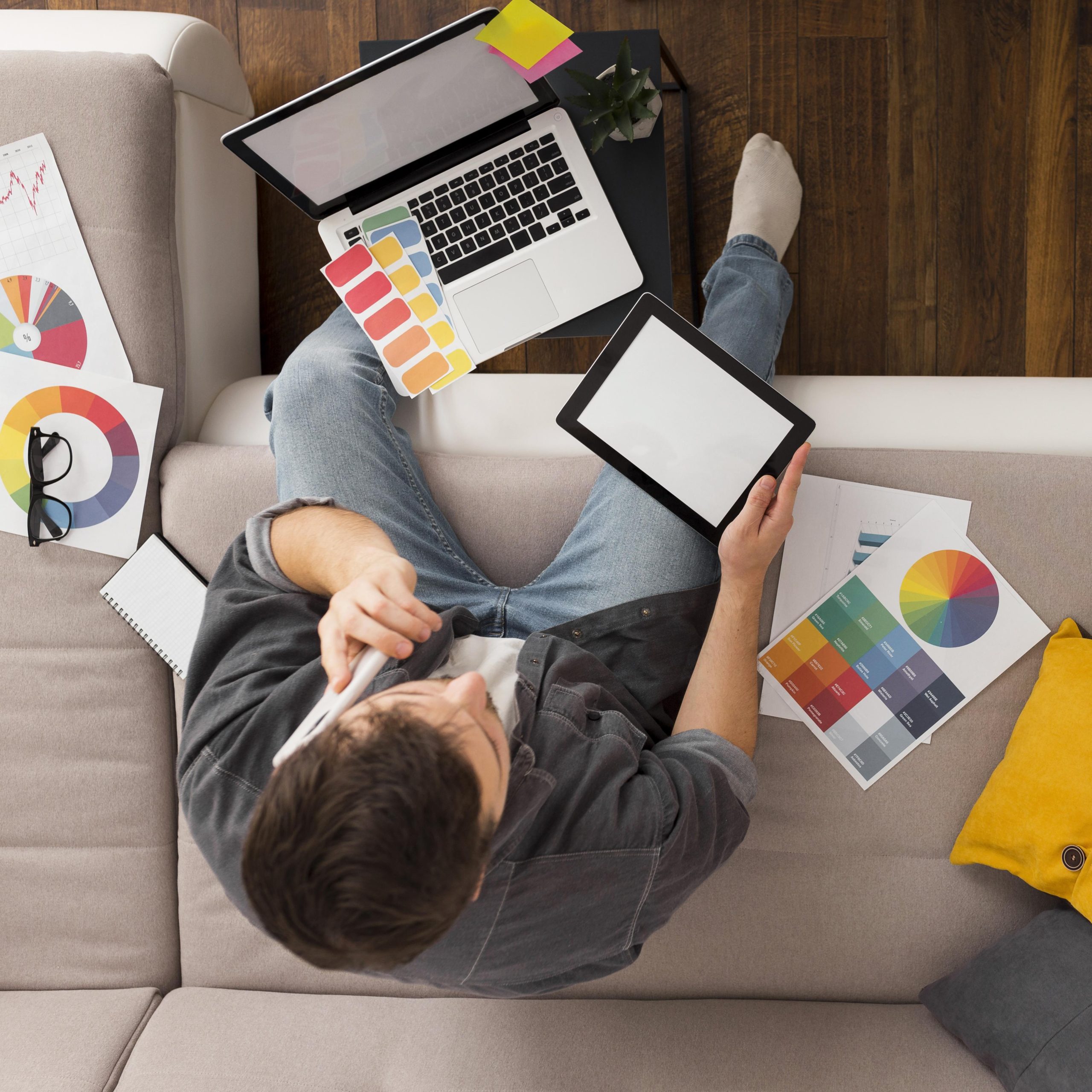 Person working from home reviewing brand colour palette